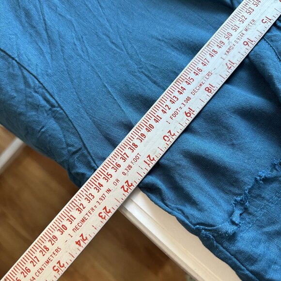 Womens Open Front Linen Cardigan Frayed Edges Italy Medium Teal Blue Lagenlook - Picture 4 of 11